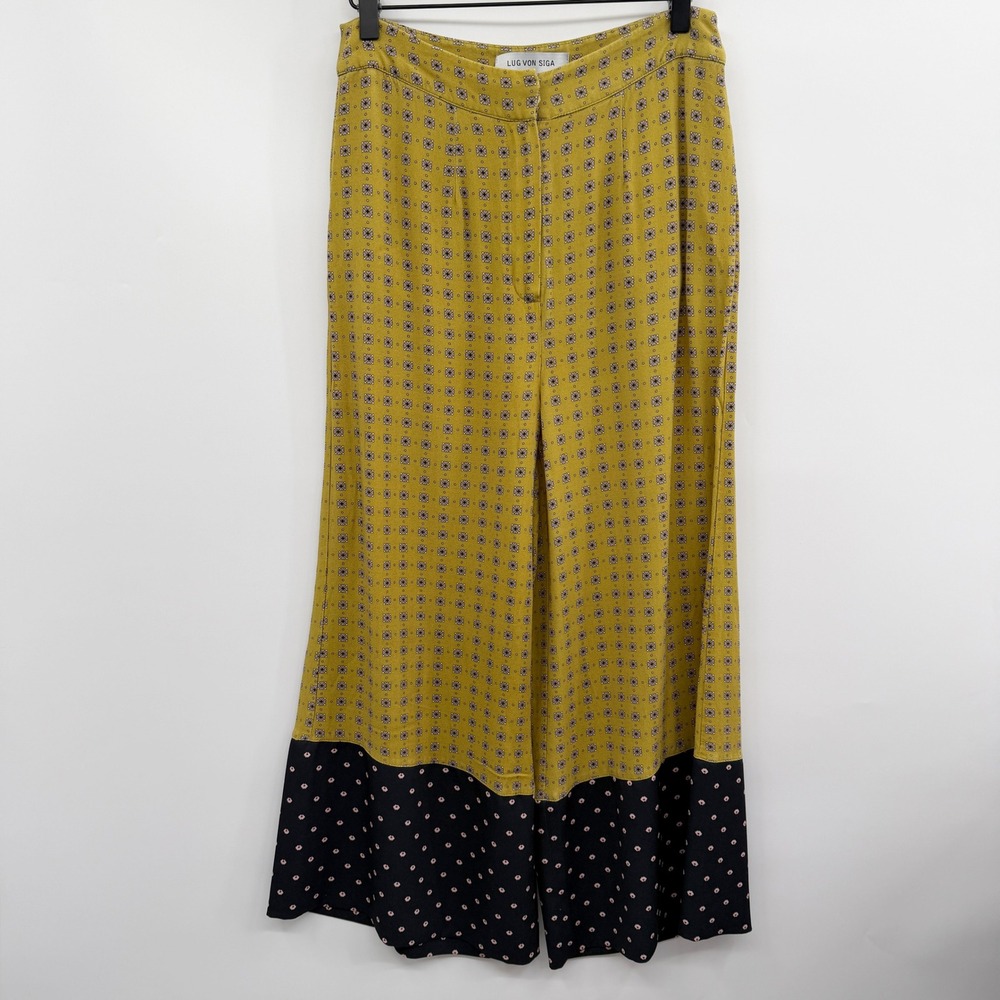 Lug Von Siga Wide Leg Crop Pants in Mustard Yellow Floral Print‎ Size 38 US 6